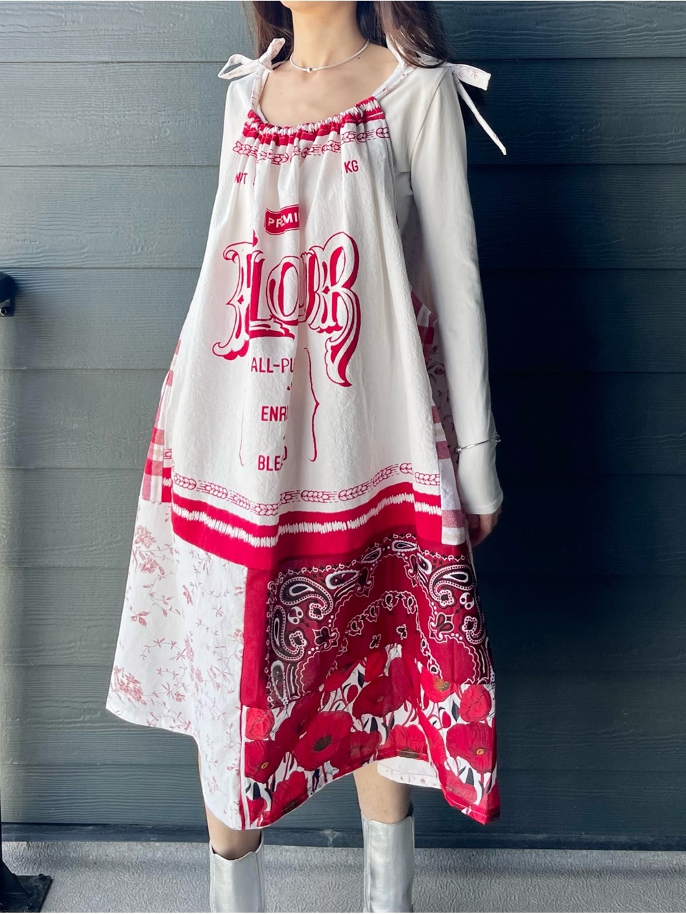 Handmade Quilted Flour Sack Patchwork Sundress with Shoulder Ties SKU 05037 - Picture 13 of 16
